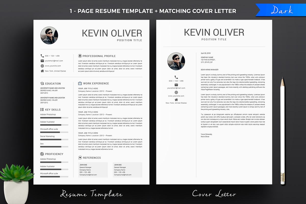 One Page Modern Resume Template, a Resume Template by A1RESUME (Photo 4 of 4)
