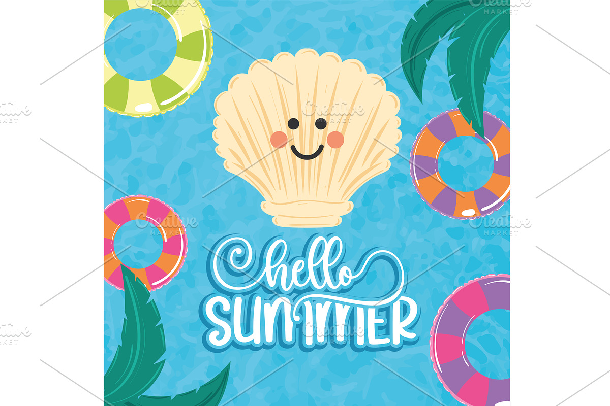 Hello summer poster with smiling, an Illustration by studioDK
