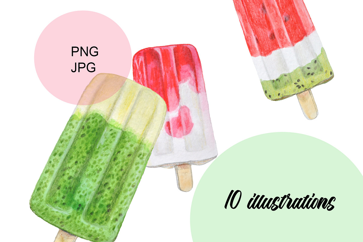 Summer Popsicle Watercolor set, a Food Illustration by Marge Art (Photo 2 of 3)