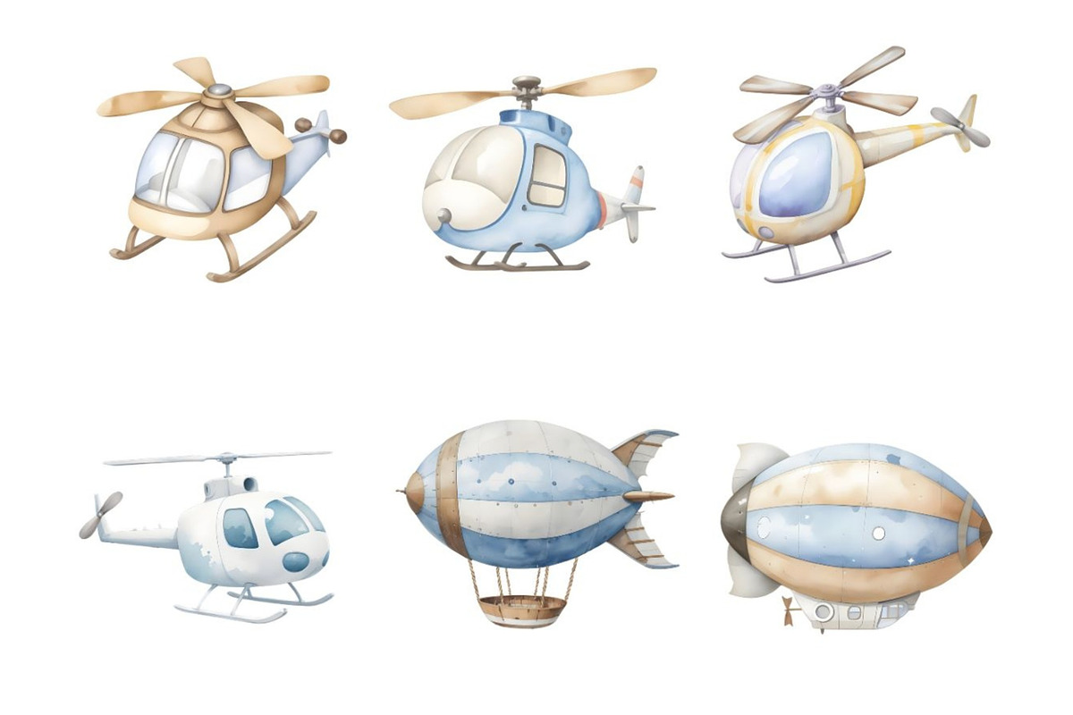 Air Transport Watercolor Clipart PNG, a Decorative Illustration by Coral Beauty (Photo 5 of 12)