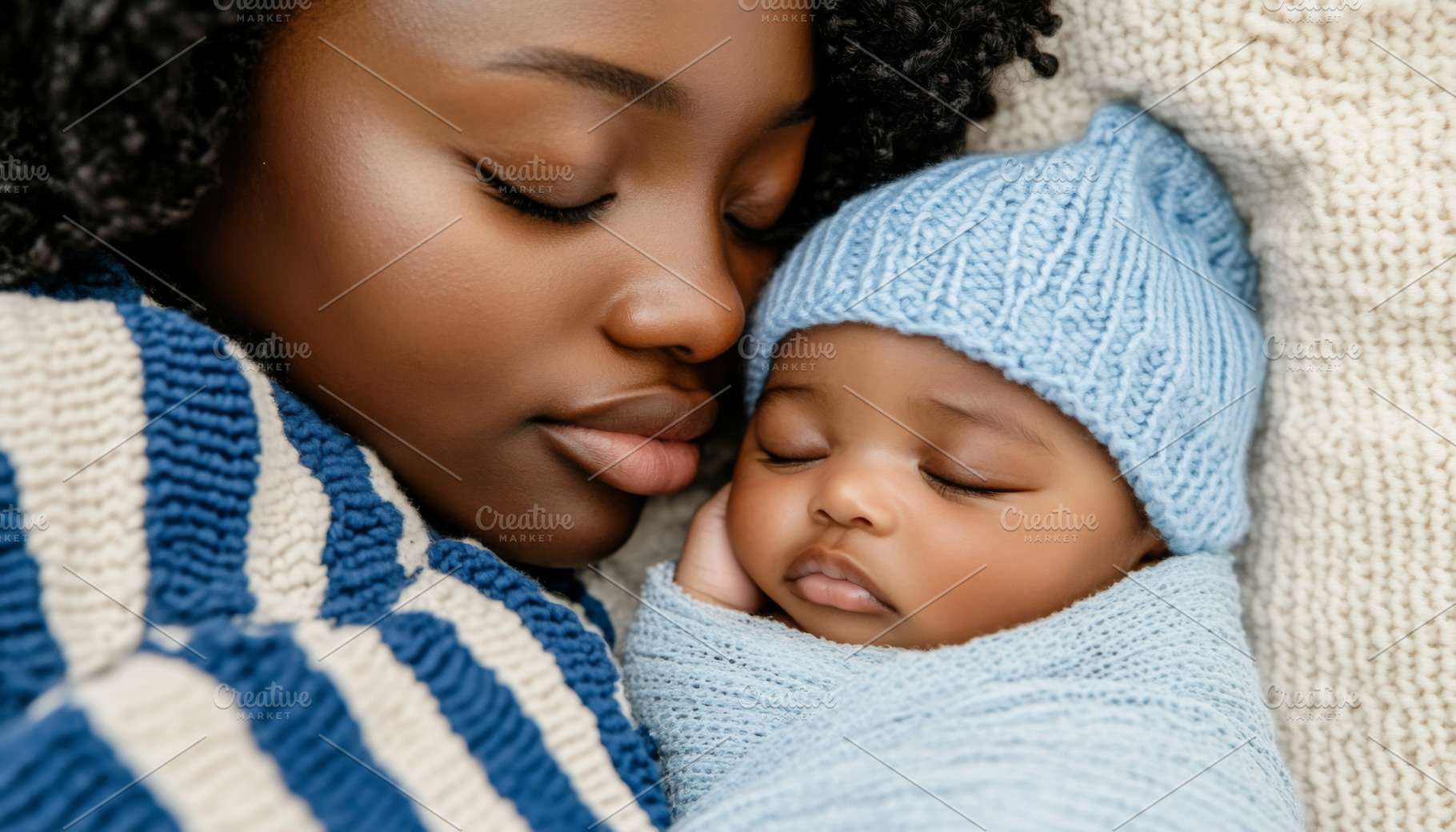 Mother cradling newborn black baby w, a Photo by Dvoevnore photos