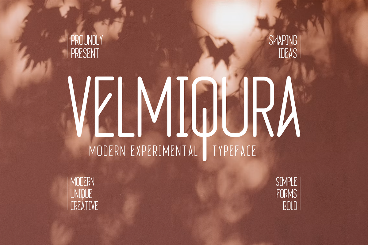 Velmiqura Modern Experimental, a Sans Serif Font by idealistudio (Photo 1 of 5)