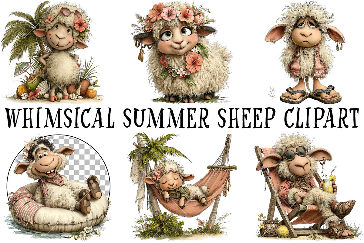 Whimsical Summer Sheep Clipart, an Illustration by OK Design (Photo 2 of 6)