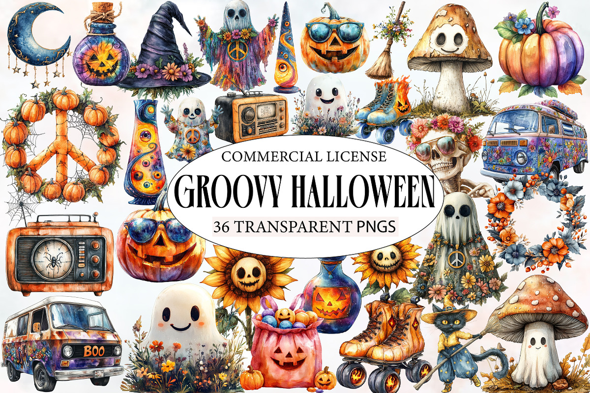 Groovy Retro Halloween Clipart, an Illustration by Designworld (Photo 1 of 5)