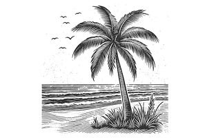 Tropical Palm Tree Beach Engraving