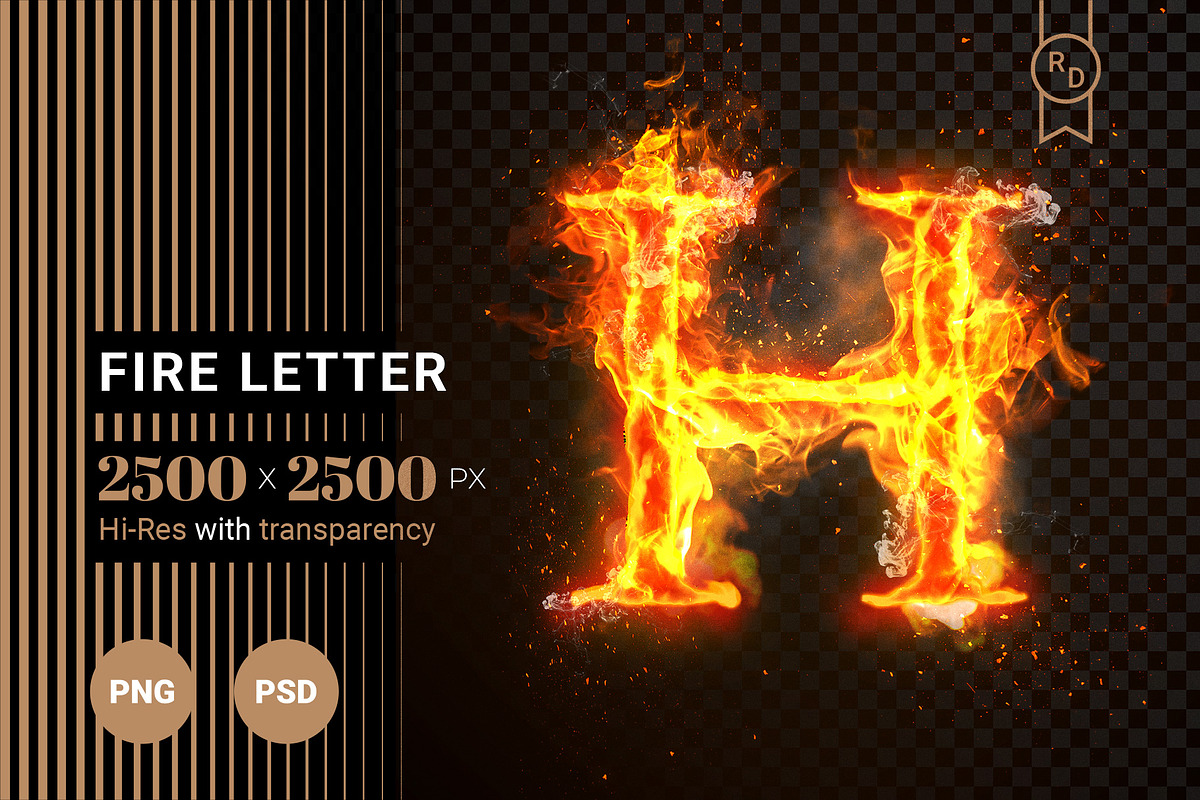 Fire Letter H of burning flame (PSD), an Illustration by Ron Dale