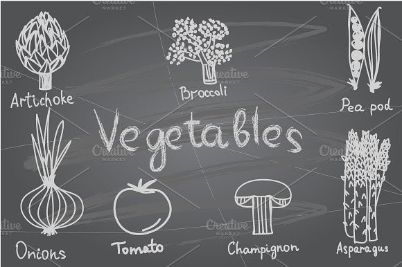 Tasty Vegetables On Chalkboard