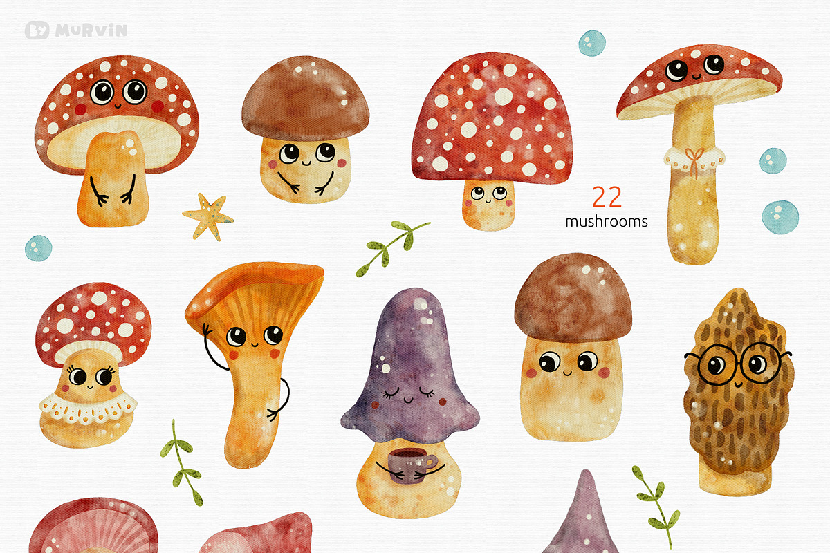 Funny mushrooms. Kids illustrations, a Graphic by Murvin (Photo 3 of 9)
