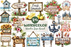 Summer Wooden Sign Board Clipart, an Illustration by CreationArt