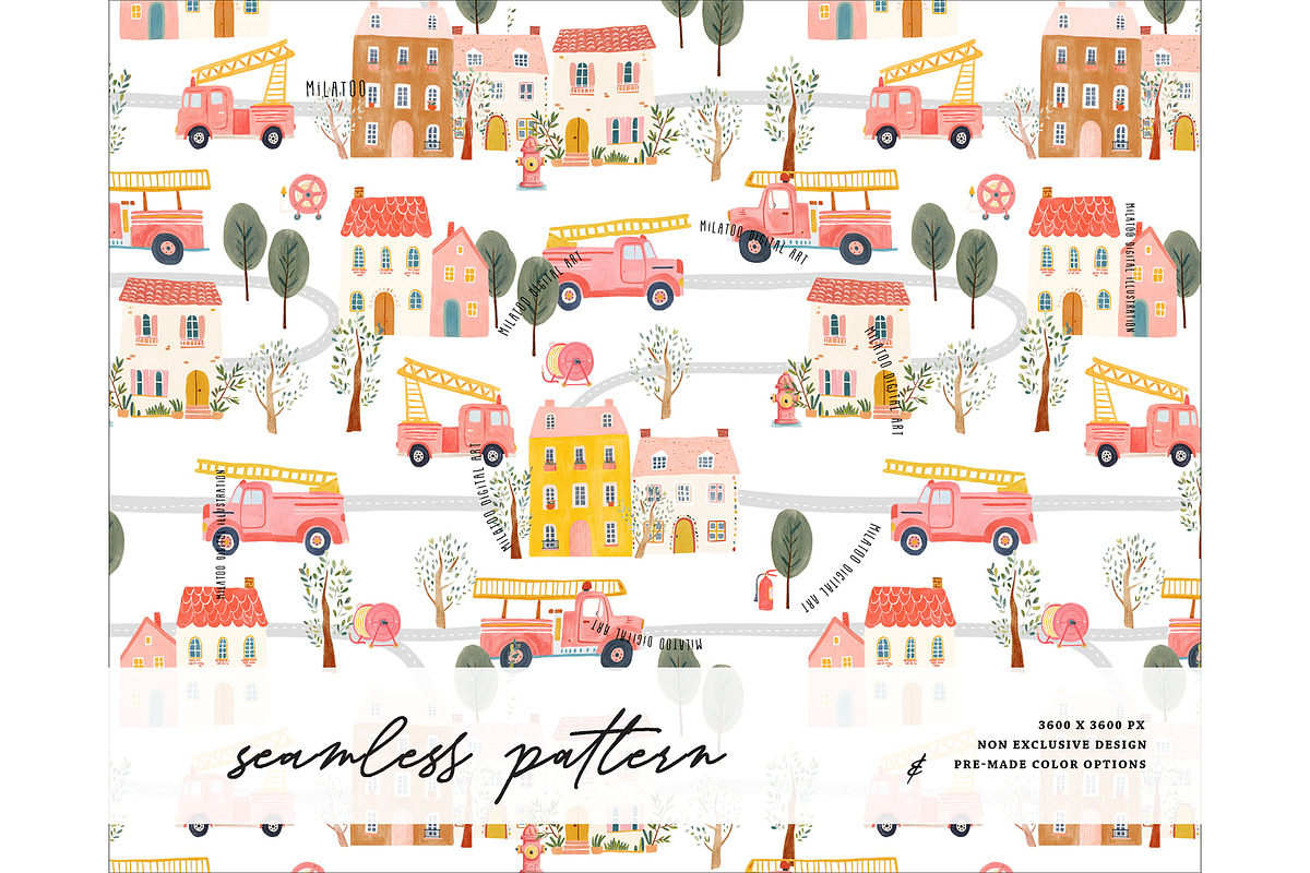 Firefighter pattern firetruck rescue, a Pattern Graphic by Milatoo (Photo 1 of 3)