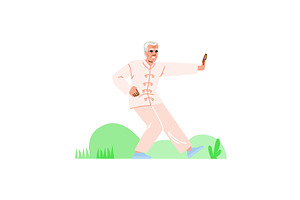 Senior man practicing tai chi chuan, an Illustration by pikepicture