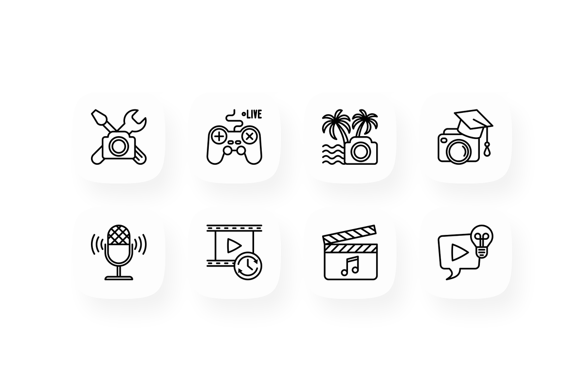 Video Blogging 16 Thin Line Icons, an Outline Icon by Alex Blogoodf (Photo 4 of 5)