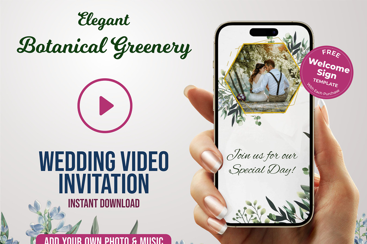 Botanical Wedding Video invite Canva, a Presentation Template by Aks-Designs (Photo 1 of 4)
