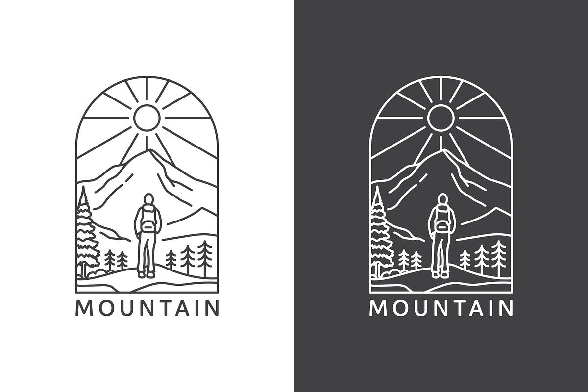Line Art Illustration of a Hiker, a Branding & Logo Template by Saba Vector