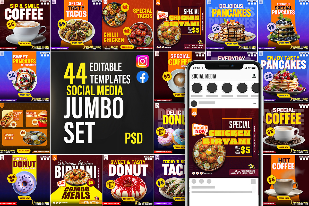 Food Promo Social Media Bundle PSD, a Social Media Template by Allies Interactive (Photo 1 of 4)