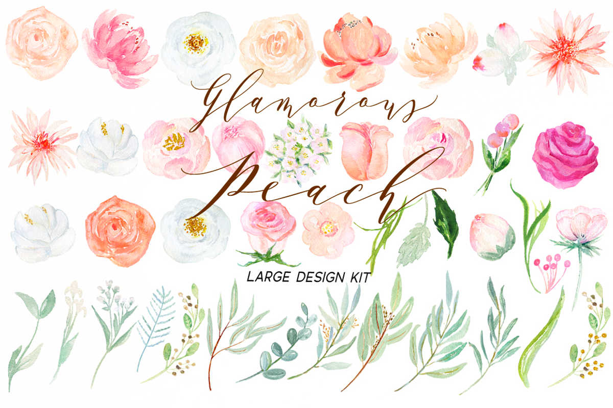 50% OFF Peach peonies Watercolor, an Illustration by LABFcreations (Photo 4 of 12)