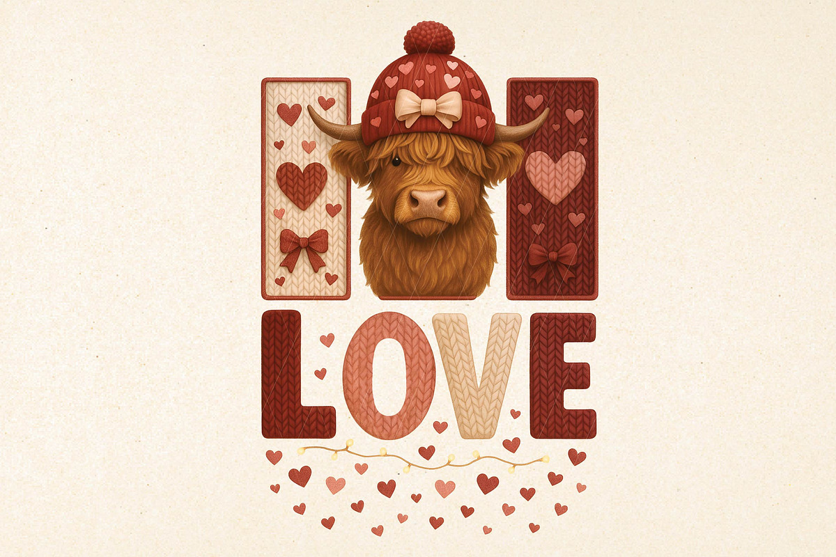 Crochet Highland Cow Valentine PNG, an Illustration by DreamPrint404 (Photo 1 of 8)