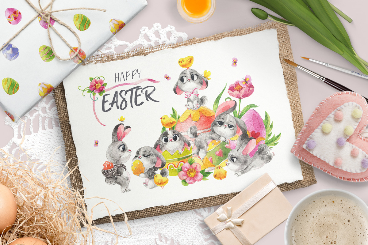 Happy Easter watercolor set, a Background Graphic by KatBranchArt (Photo 7 of 7)