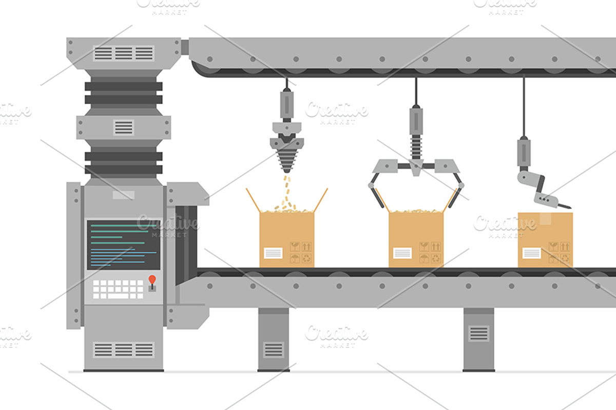 Automatic production conveyor, a Technology Illustration by Volyk (Photo 3 of 3)