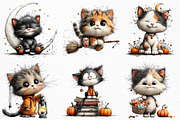 Whimsical Halloween Cat Clipart, an Animal Illustration by Craft Nest (Thumbnail 3 of 6)