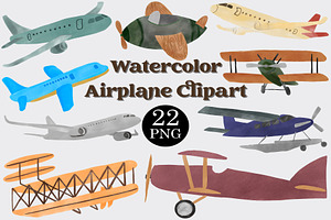 Watercolor Airplane Clipart Set, a Transportation Illustration by CropUp Creative
