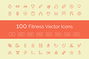 100 Fitness Vector Icons, an Outline Icon by Creative Stall (Thumbnail 1 of 2)