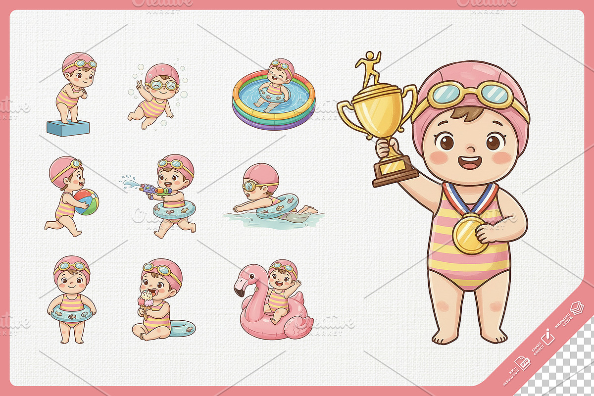 Cheerful Swimmer Kid Cute Character, a Sport Illustration by Gohsantosa (Photo 4 of 4)
