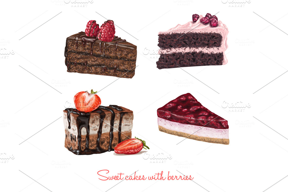 Cake slices VECTOR. 20 illustrations, a Food Illustration by Natalka Dmitrova art (Photo 12 of 15)