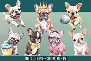 French Bulldog Watercolor Clipart