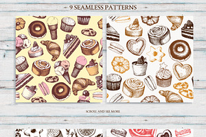 Vector Pastries Set. Bakery Sketches