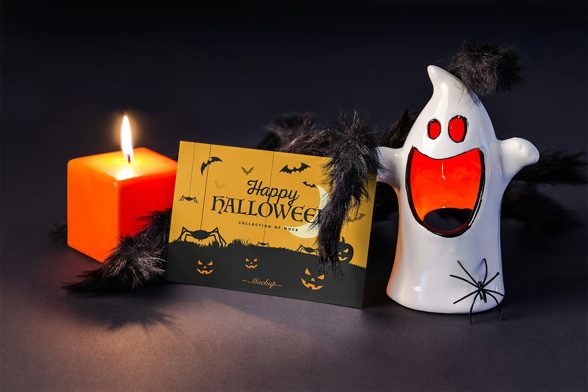 Halloween Card Mock-up, an Advertising Mockup by zippypixelstudio (Photo 4 of 13)