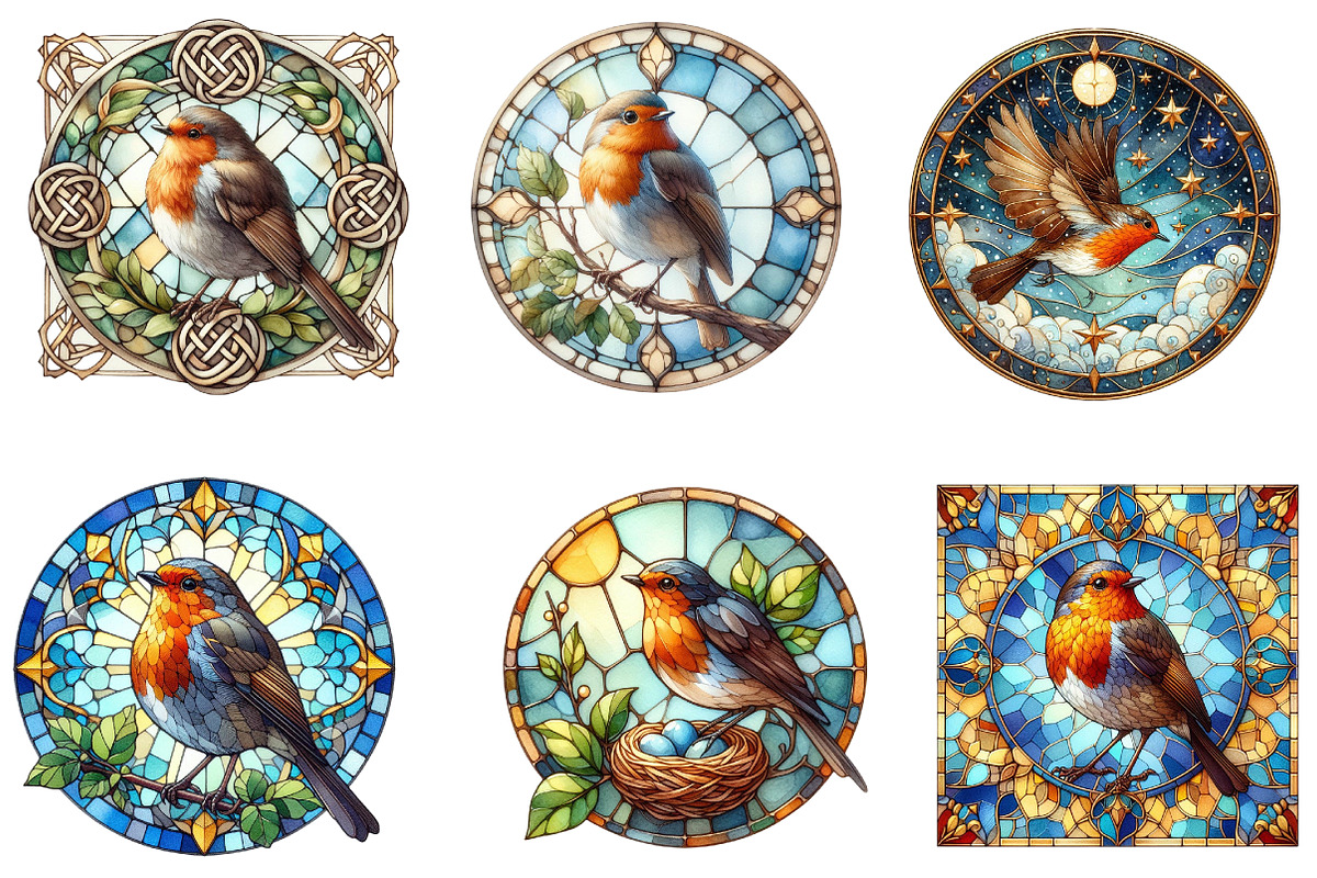 Robin Bird Round Stained Glass Clipa, an Illustration by DreamArtGraphic (Photo 4 of 4)