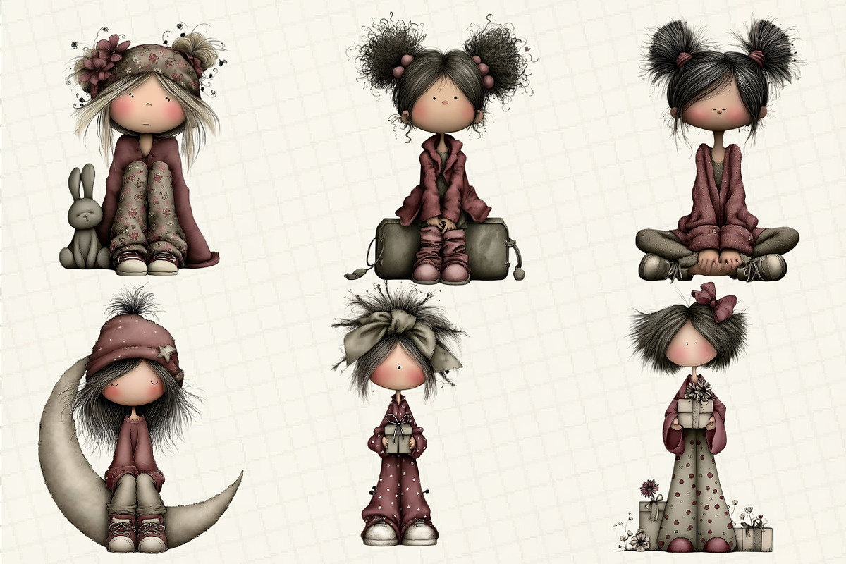 Whimsical Girls Clipart Bundle, an Illustration by DreamCafeArt (Photo 8 of 8)