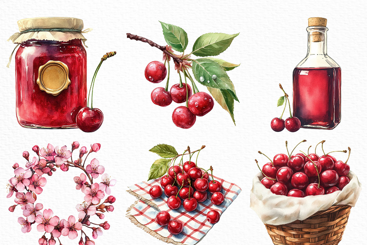 Watercolor Cherry Farm Clipart, an Illustration by Craft Nest (Photo 4 of 6)