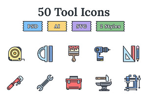 Tools & Equipment flat landing icons