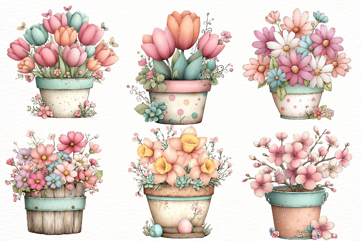 Whimsical Spring Flower pot Clipart, an Illustration by Designworld (Photo 2 of 8)