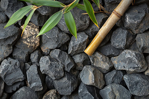 Zen basalt stones and bamboo create, a Photo by Iftikhar Alam