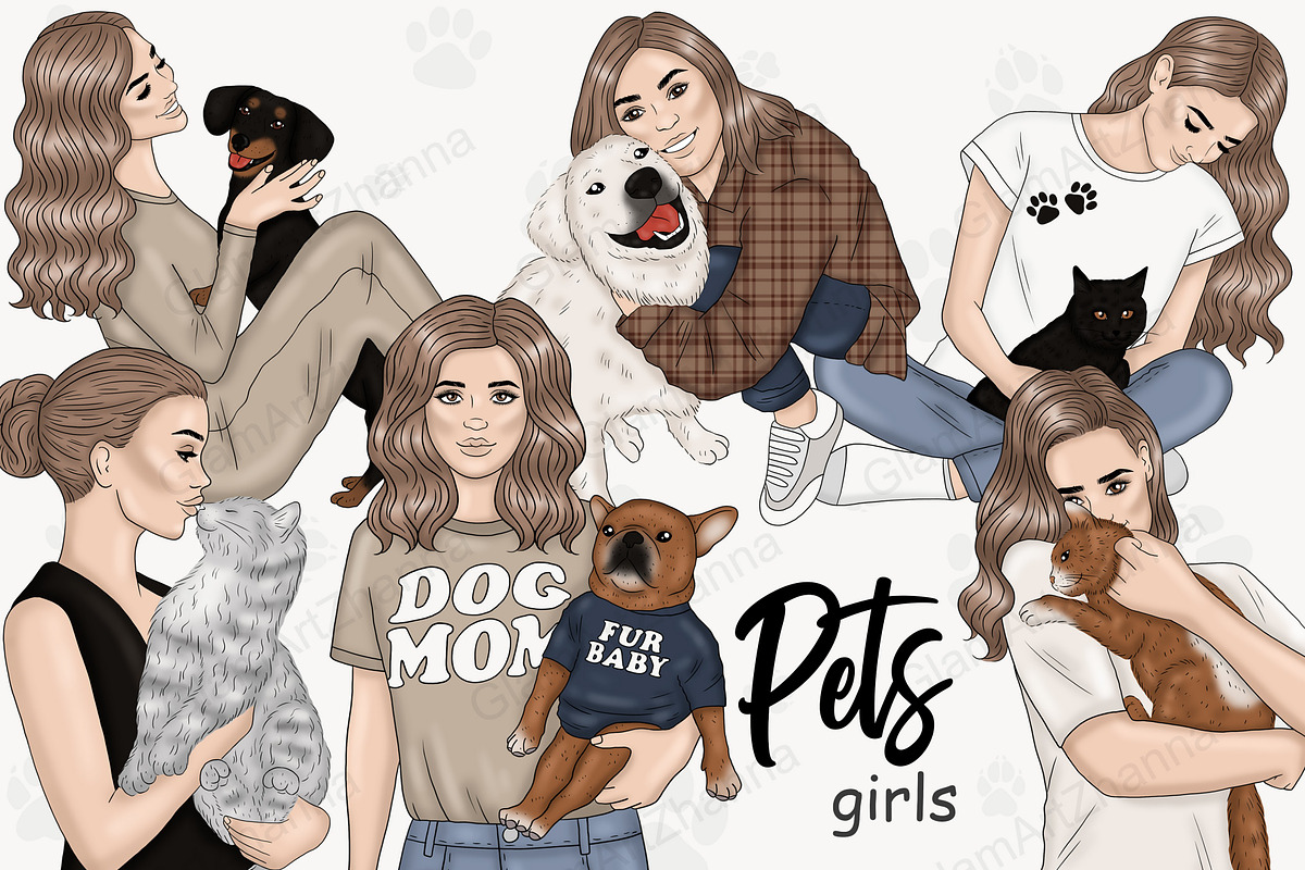 Pets Girls Clipart, a Person Illustration by GlamArtZhanna (Photo 1 of 7)