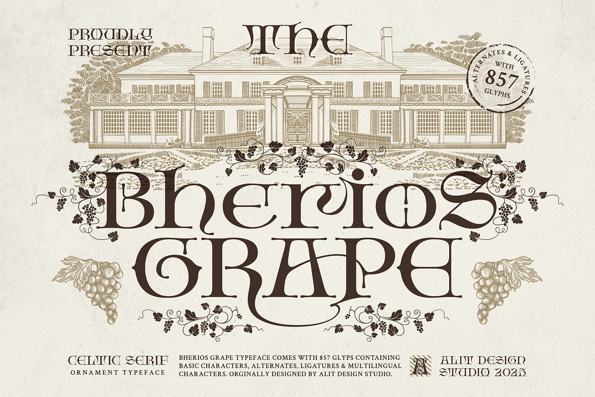 Bherios Grape Typeface, a Serif Font by alit design (Photo 1 of 18)