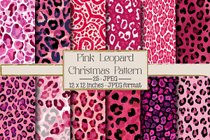 Pink Leopard Christmas Pattern, an Illustration by DreamPrint404