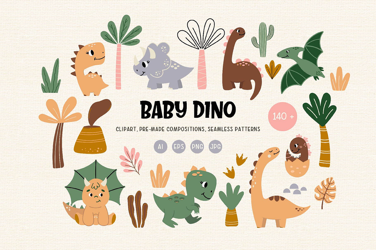 Baby Dino set. Graphic & Pattern, an Animal Illustration by EltaMaxArt (Photo 1 of 14)