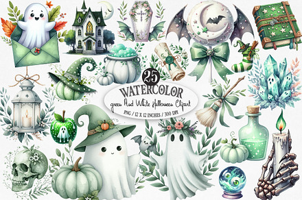 Green & White Halloween Clipart