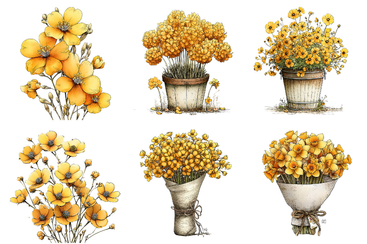 Yellow flowers spring clipart, an Illustration by SinaCreation (Photo 5 of 11)