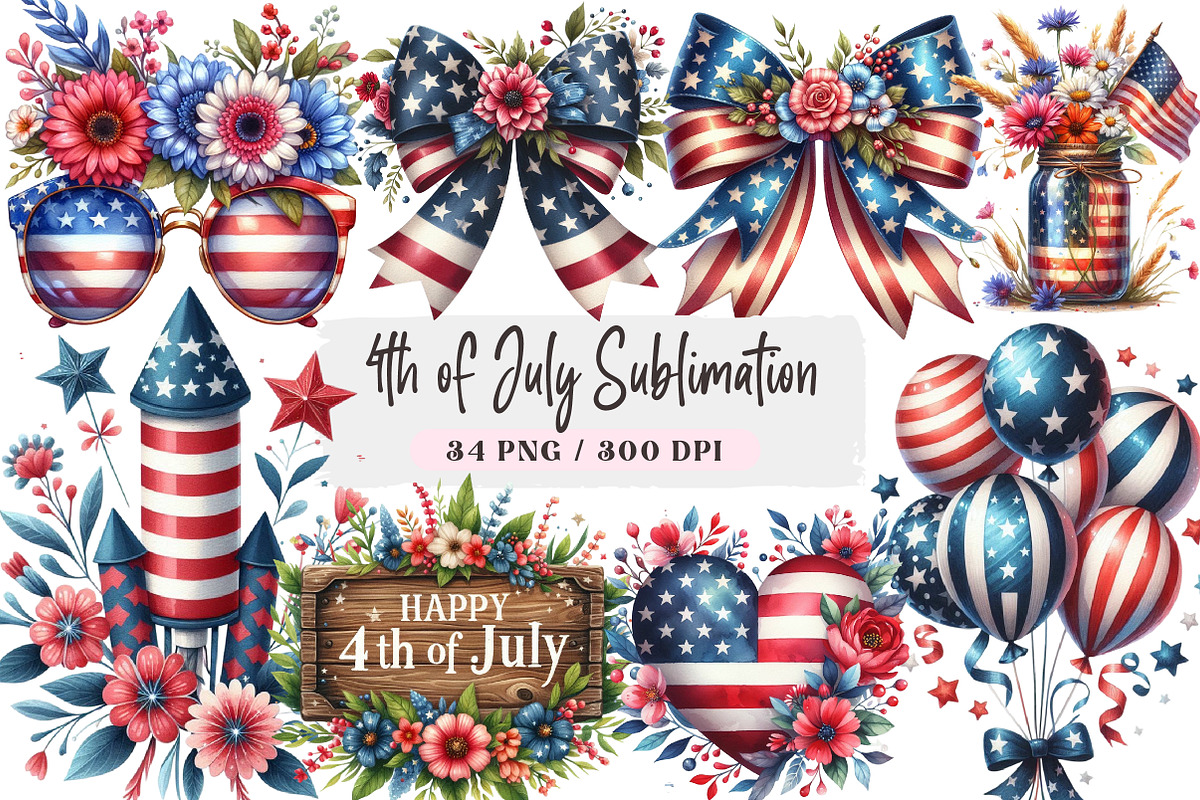 4th of July Sublimation Clipart Bund, an Illustration by DreamArtGraphic (Photo 1 of 4)