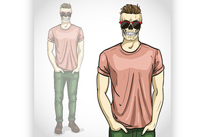 Vector Man With Skull With Sunglasse