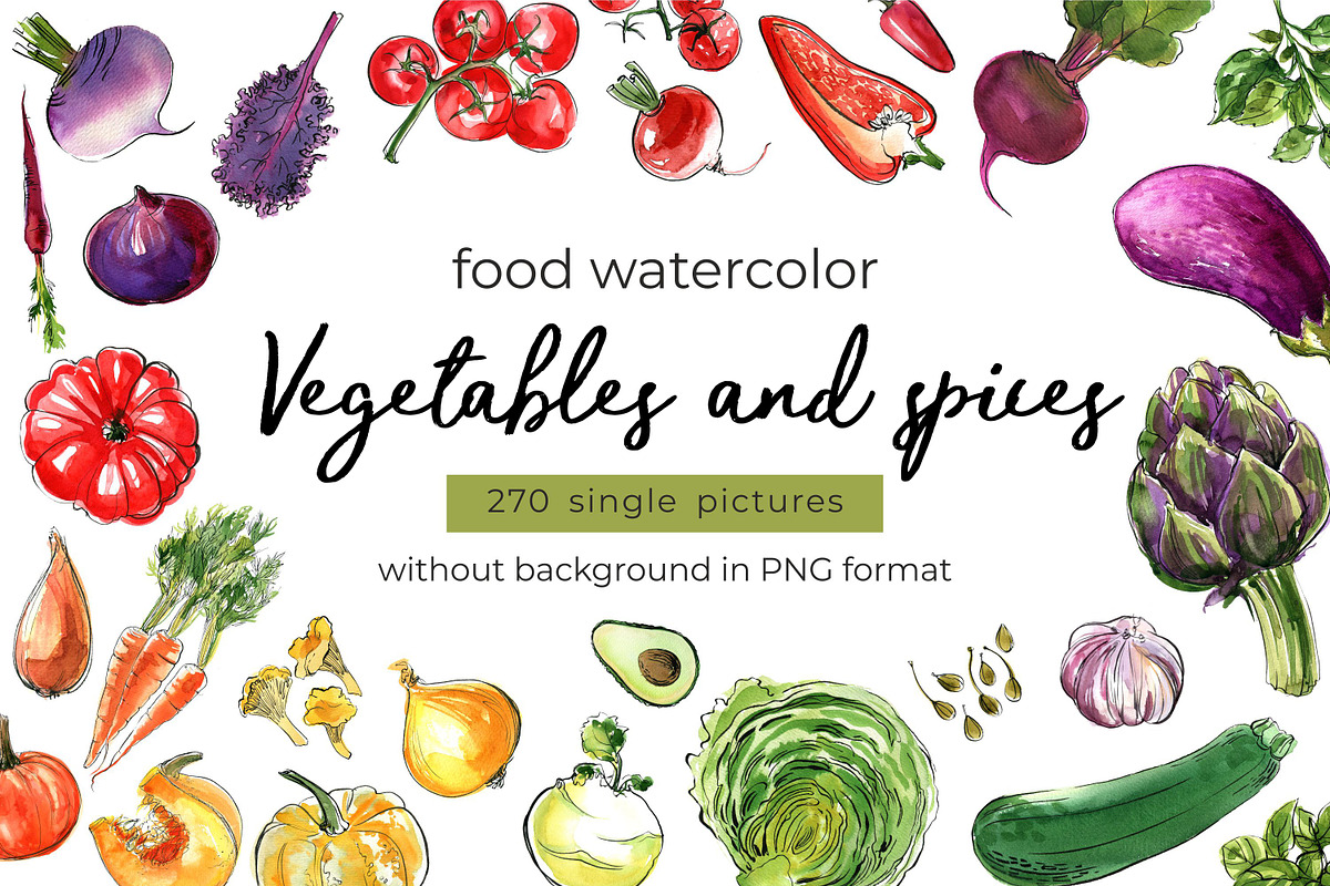 Food watercolor. Vegetables, a Food Illustration by irina.vaneeva (Photo 1 of 25)