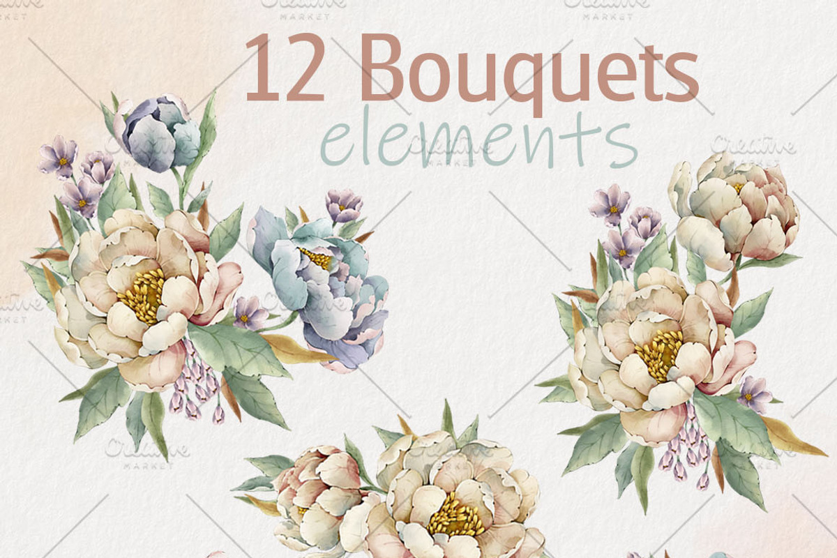 Watercolor flowers bloom set, a Decorative Illustration by AP Studio (Photo 3 of 18)