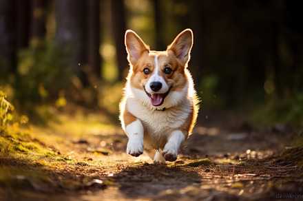 Happy welsh corgi dog running in the park, an Animal Photo by AlyaAnd