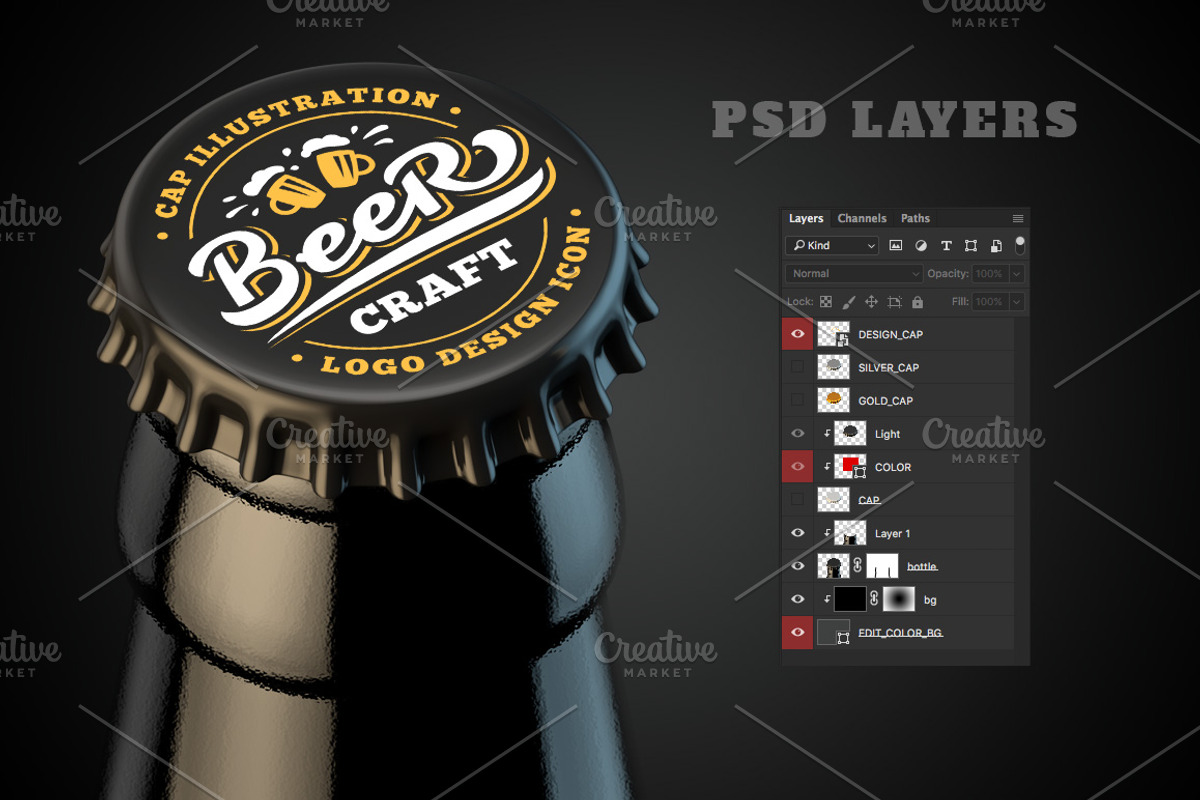 4 Mockup Bottle of beer. + emblems, a Product Mockup by SODESIGN (Photo 4 of 5)