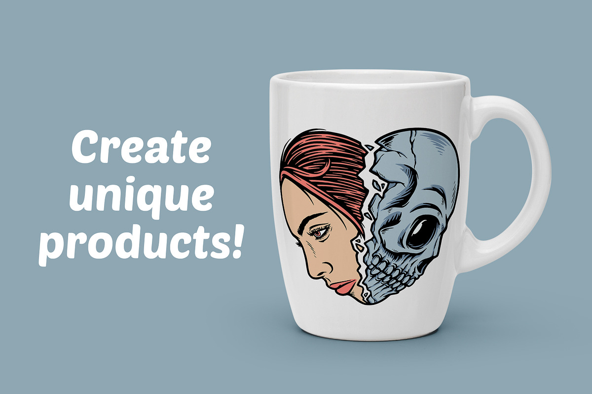 woman face and skull in love shape, a Person Illustration by gunaonedesign (Photo 2 of 4)